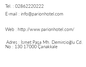 Parion Hotel iletiim bilgileri